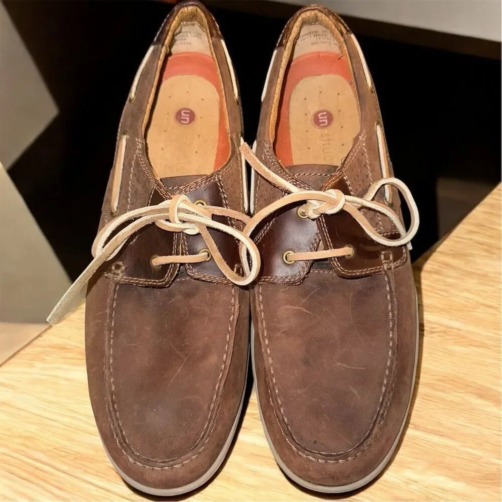 Clarks Men's Unstructured Boat Shoes Brown Leather Lace Up Size 12M Casual